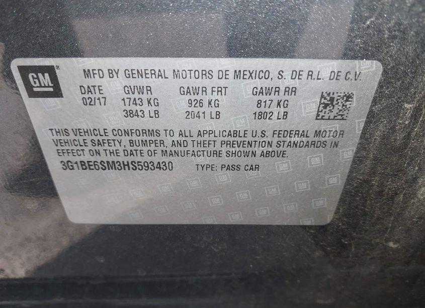 Photo 9 of 2017 Chevrolet Cruze LT AUTO (VIN 3G1BE6SM3HS593430)