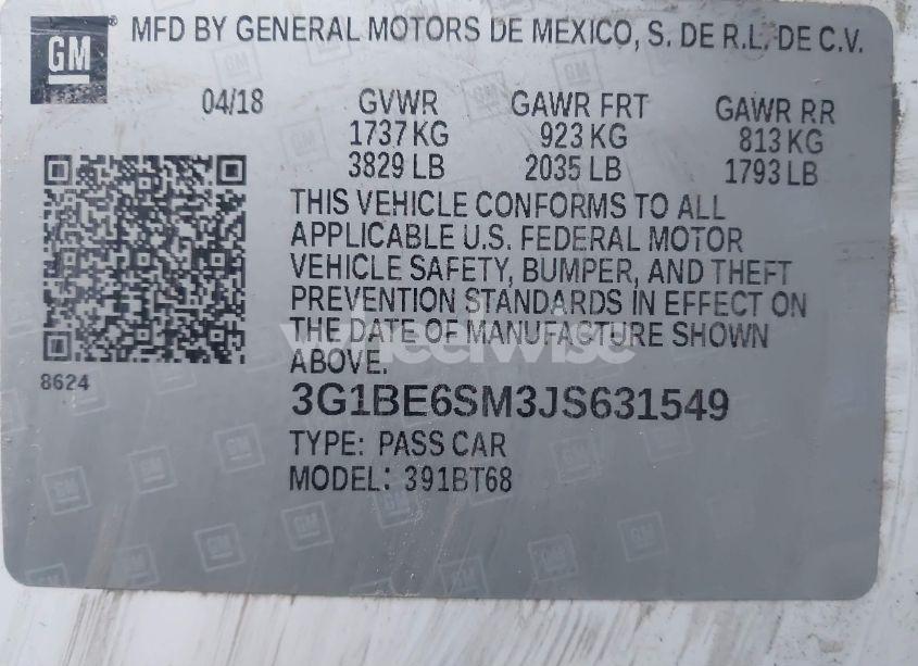 Photo 9 of 2018 Chevrolet Cruze LT AUTO (VIN 3G1BE6SM3JS631549)