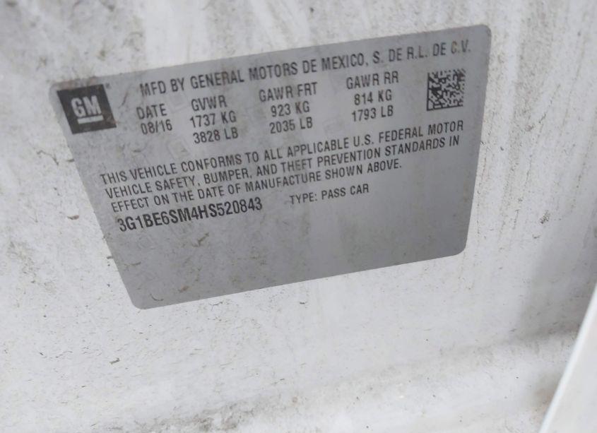 Photo 9 of 2017 Chevrolet Cruze LT AUTO (VIN 3G1BE6SM4HS520843)