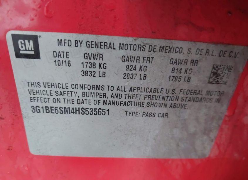 Photo 9 of 2017 Chevrolet Cruze LT AUTO (VIN 3G1BE6SM4HS535651)