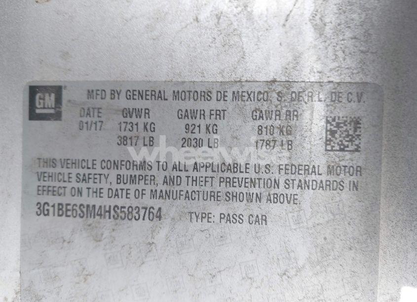 Photo 9 of 2017 Chevrolet Cruze LT AUTO (VIN 3G1BE6SM4HS583764)