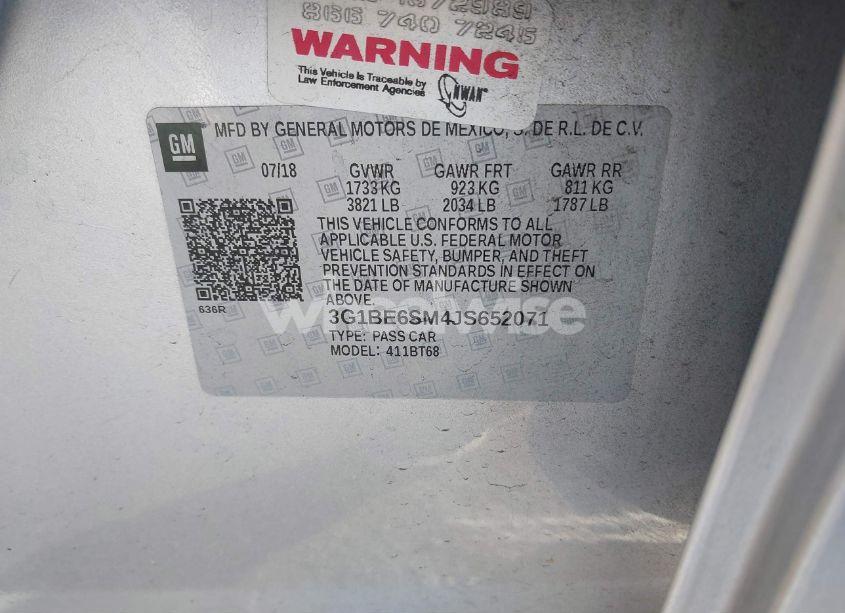 Photo 9 of 2018 Chevrolet Cruze LT AUTO (VIN 3G1BE6SM4JS652071)