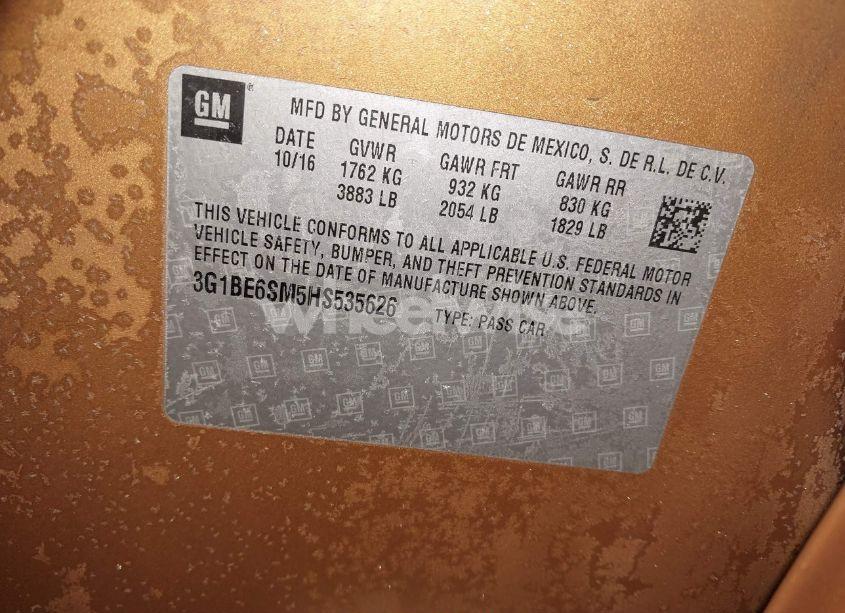 Photo 9 of 2017 Chevrolet Cruze LT AUTO (VIN 3G1BE6SM5HS535626)