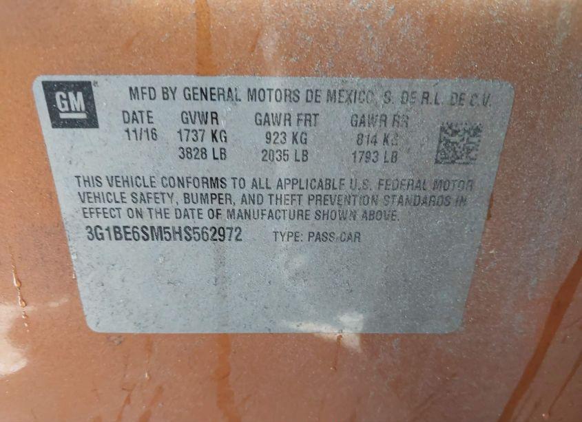 Photo 9 of 2017 Chevrolet Cruze LT AUTO (VIN 3G1BE6SM5HS562972)