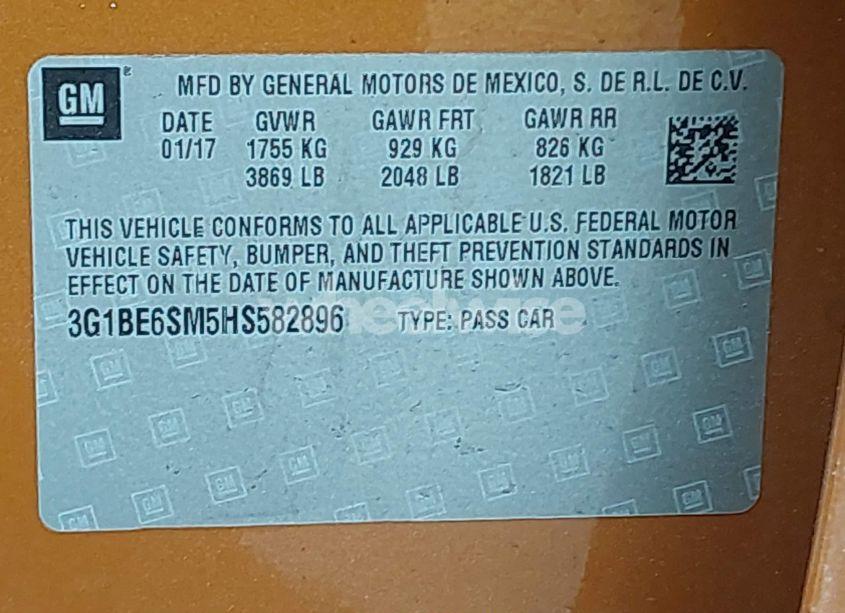 Photo 9 of 2017 Chevrolet Cruze LT AUTO (VIN 3G1BE6SM5HS582896)