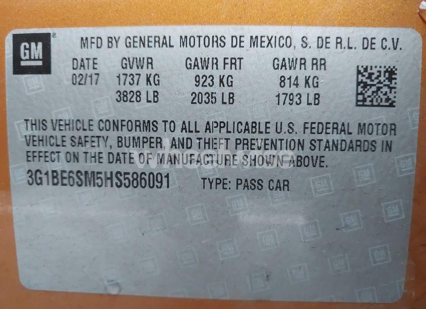 Photo 9 of 2017 Chevrolet Cruze LT AUTO (VIN 3G1BE6SM5HS586091)