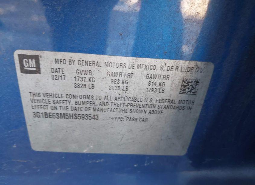 Photo 9 of 2017 Chevrolet Cruze LT AUTO (VIN 3G1BE6SM5HS593543)