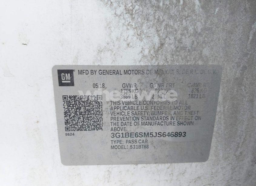 Photo 9 of 2018 Chevrolet Cruze LT AUTO (VIN 3G1BE6SM5JS646893)