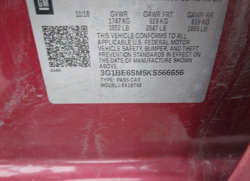 Photo 9 of 2019 Chevrolet Cruze LT (VIN 3G1BE6SM5KS566656)