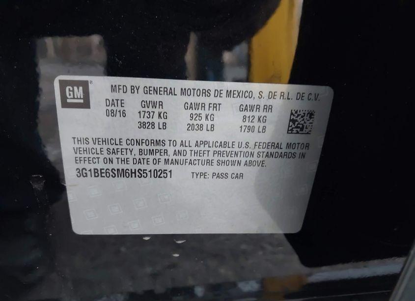 Photo 9 of 2017 Chevrolet Cruze LT AUTO (VIN 3G1BE6SM6HS510251)