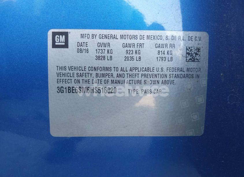 Photo 9 of 2017 Chevrolet Cruze LT AUTO (VIN 3G1BE6SM6HS516020)