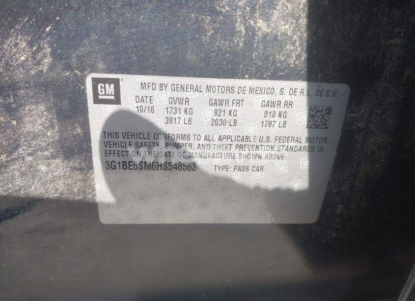 Photo 9 of 2017 Chevrolet Cruze LT AUTO (VIN 3G1BE6SM6HS548563)