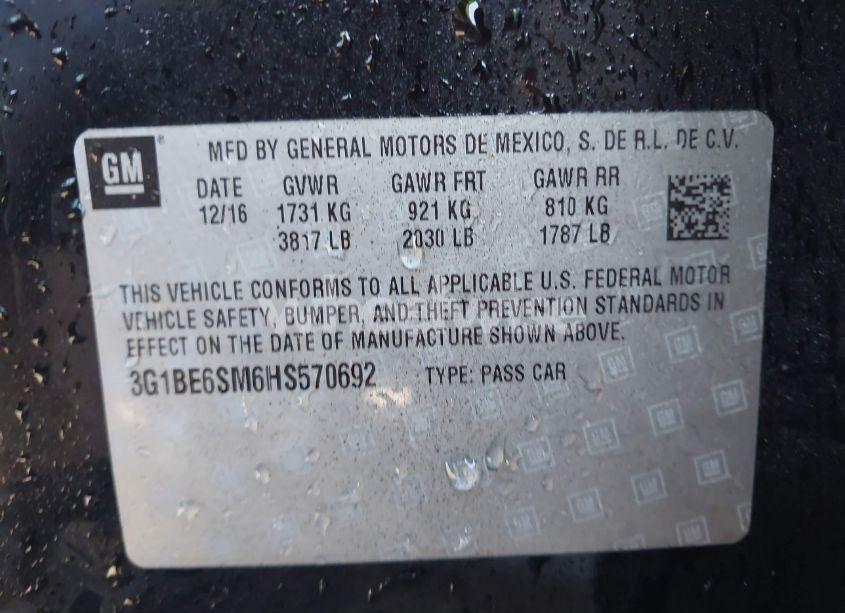 Photo 9 of 2017 Chevrolet Cruze LT AUTO (VIN 3G1BE6SM6HS570692)