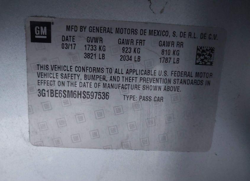 Photo 9 of 2017 Chevrolet Cruze LT AUTO (VIN 3G1BE6SM6HS597536)