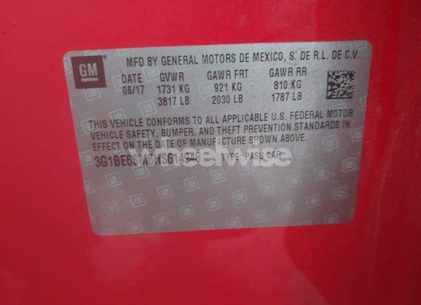 Photo 9 of 2017 Chevrolet Cruze LT AUTO (VIN 3G1BE6SM6HS614948)