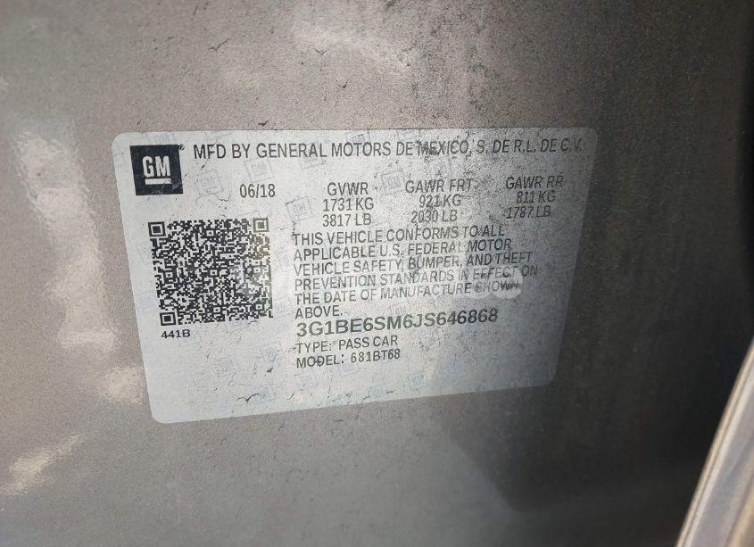 Photo 9 of 2018 Chevrolet Cruze LT AUTO (VIN 3G1BE6SM6JS646868)