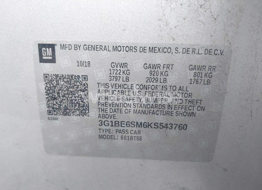 Photo 9 of 2019 Chevrolet Cruze LT (VIN 3G1BE6SM6KS543760)