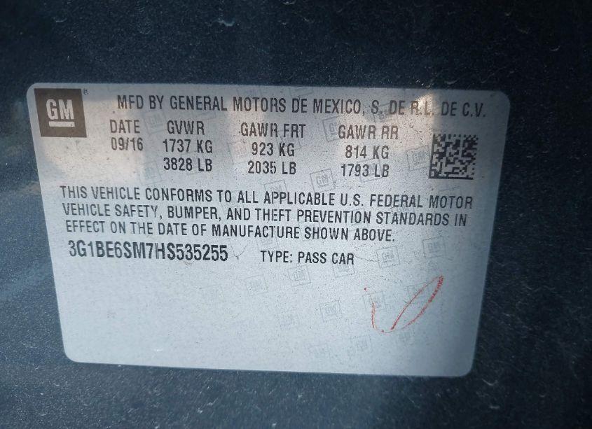 Photo 9 of 2017 Chevrolet Cruze LT AUTO (VIN 3G1BE6SM7HS535255)