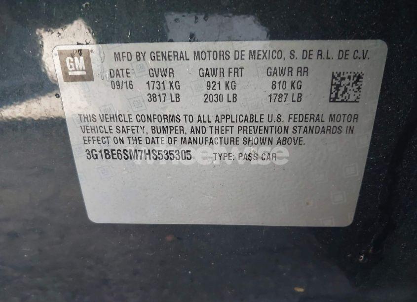 Photo 9 of 2017 Chevrolet Cruze LT AUTO (VIN 3G1BE6SM7HS535305)