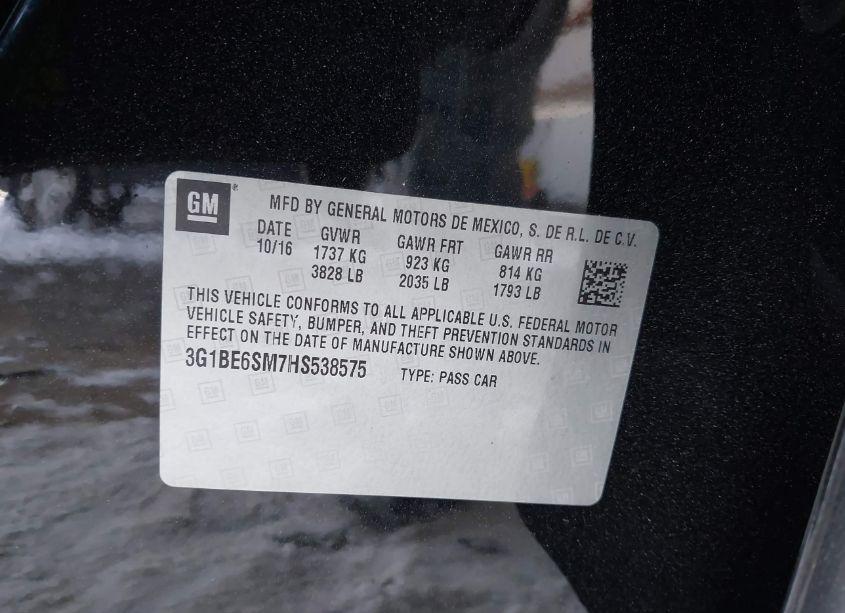 Photo 9 of 2017 Chevrolet Cruze LT AUTO (VIN 3G1BE6SM7HS538575)