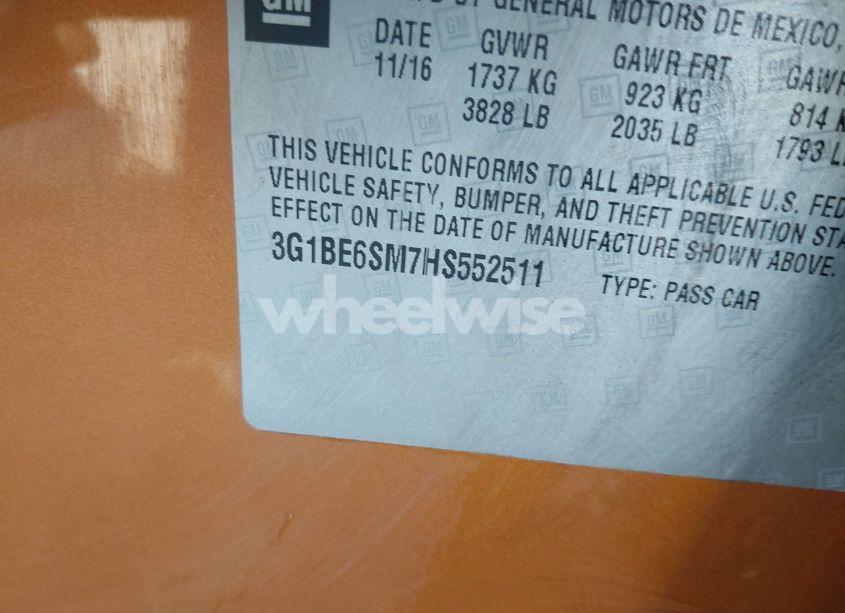 Photo 9 of 2017 Chevrolet Cruze LT AUTO (VIN 3G1BE6SM7HS552511)