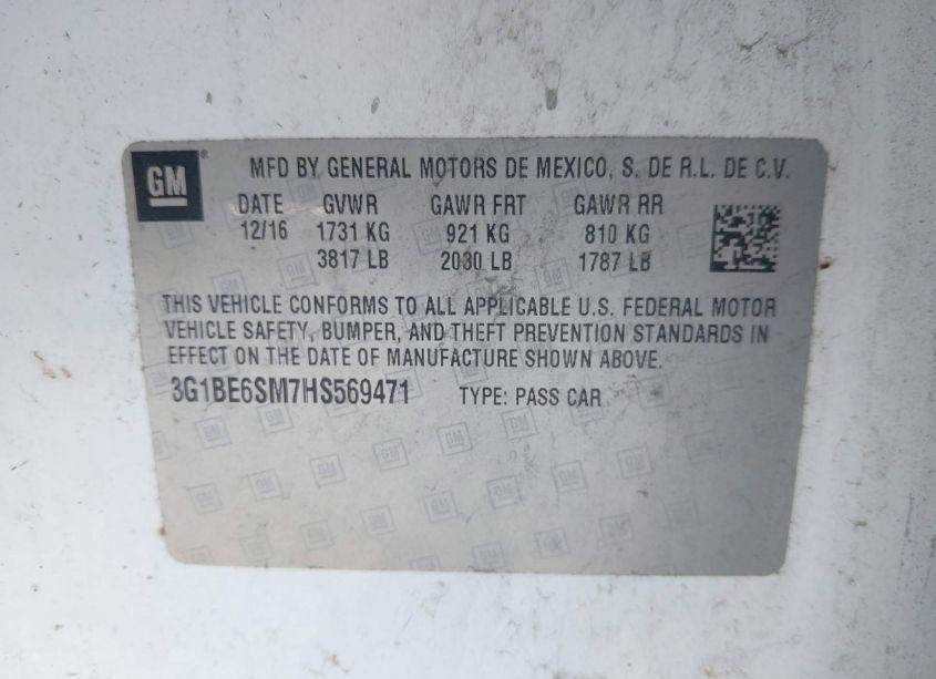 Photo 9 of 2017 Chevrolet Cruze LT AUTO (VIN 3G1BE6SM7HS569471)