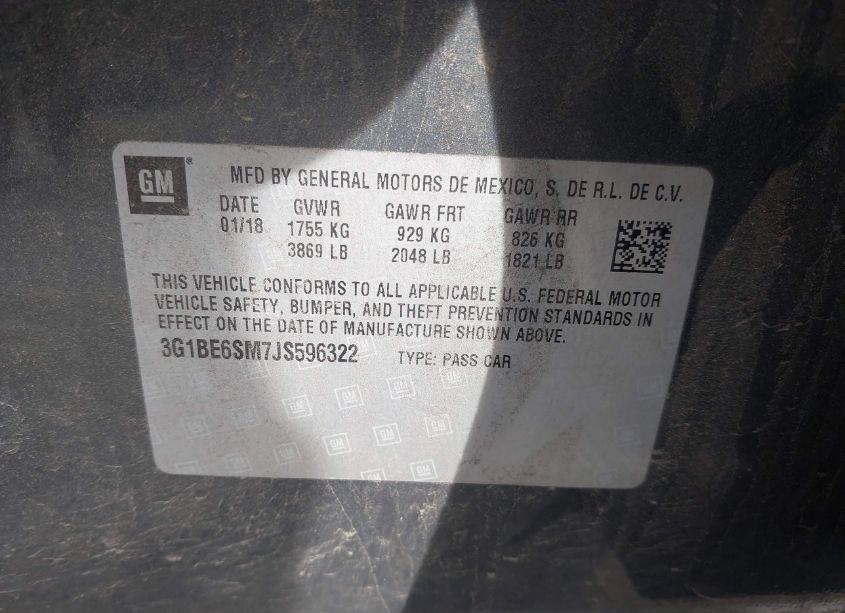 Photo 9 of 2018 Chevrolet Cruze LT AUTO (VIN 3G1BE6SM7JS596322)