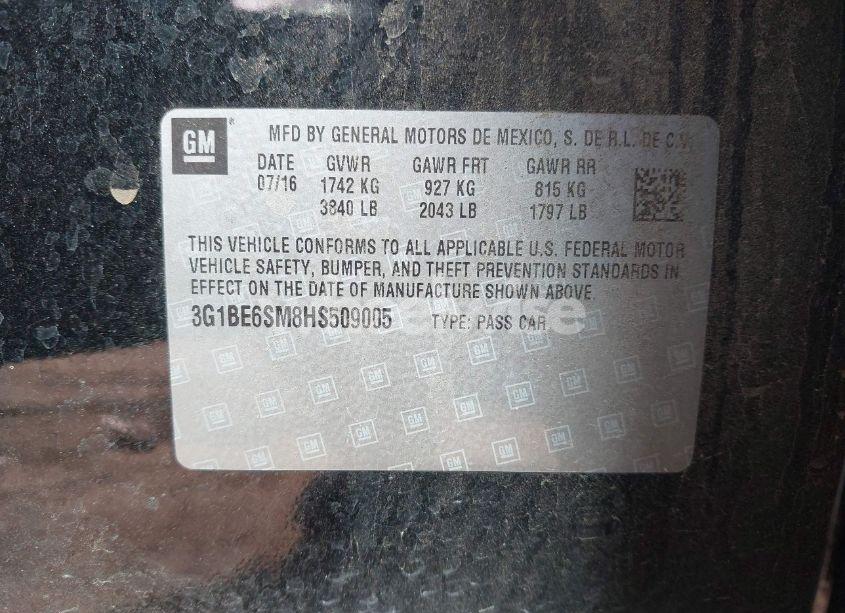 Photo 9 of 2017 Chevrolet Cruze LT AUTO (VIN 3G1BE6SM8HS509005)