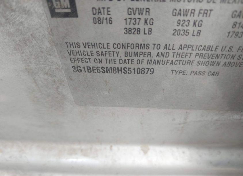 Photo 9 of 2017 Chevrolet Cruze LT AUTO (VIN 3G1BE6SM8HS510879)