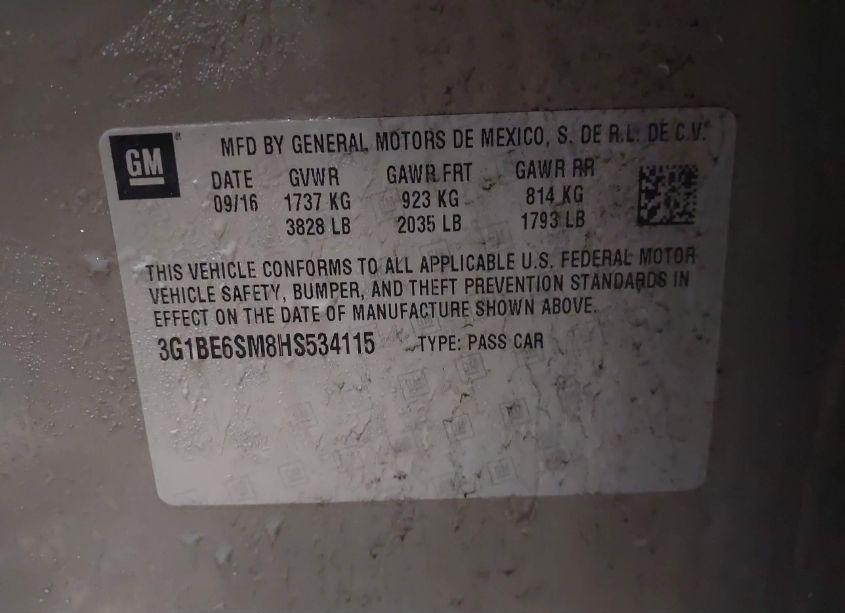 Photo 9 of 2017 Chevrolet Cruze LT AUTO (VIN 3G1BE6SM8HS534115)