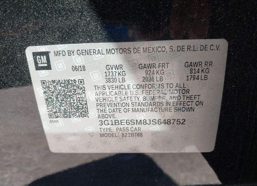 Photo 9 of 2018 Chevrolet Cruze LT AUTO (VIN 3G1BE6SM8JS648752)