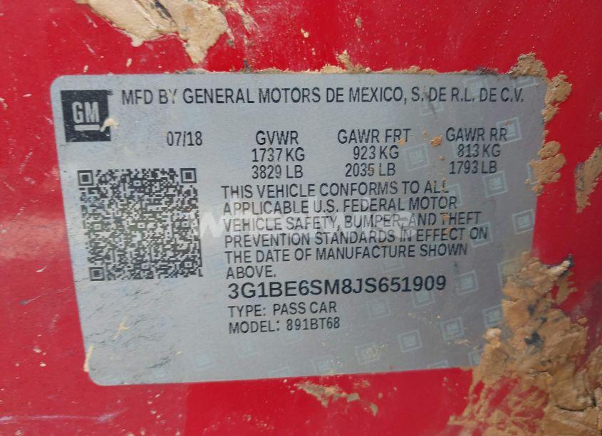 Photo 9 of 2018 Chevrolet Cruze LT AUTO (VIN 3G1BE6SM8JS651909)