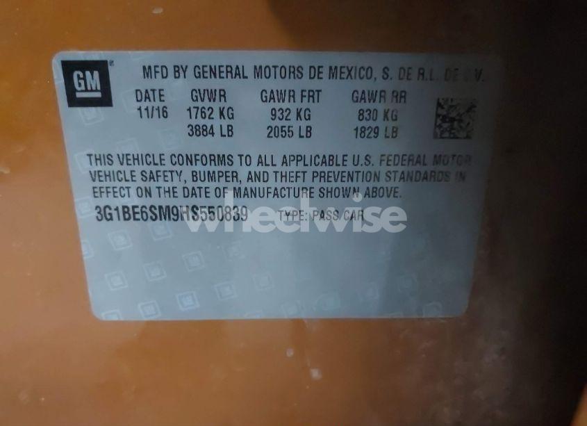 Photo 9 of 2017 Chevrolet Cruze LT AUTO (VIN 3G1BE6SM9HS550839)