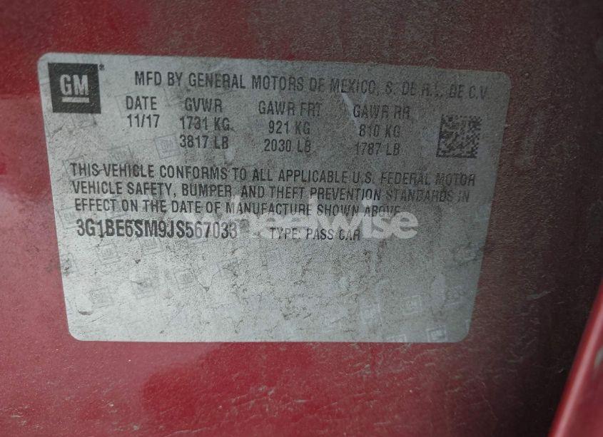 Photo 9 of 2018 Chevrolet Cruze LT AUTO (VIN 3G1BE6SM9JS567033)