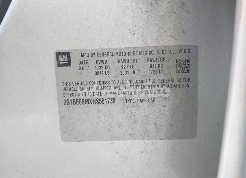 Photo 9 of 2017 Chevrolet Cruze LT AUTO (VIN 3G1BE6SMXHS581730)