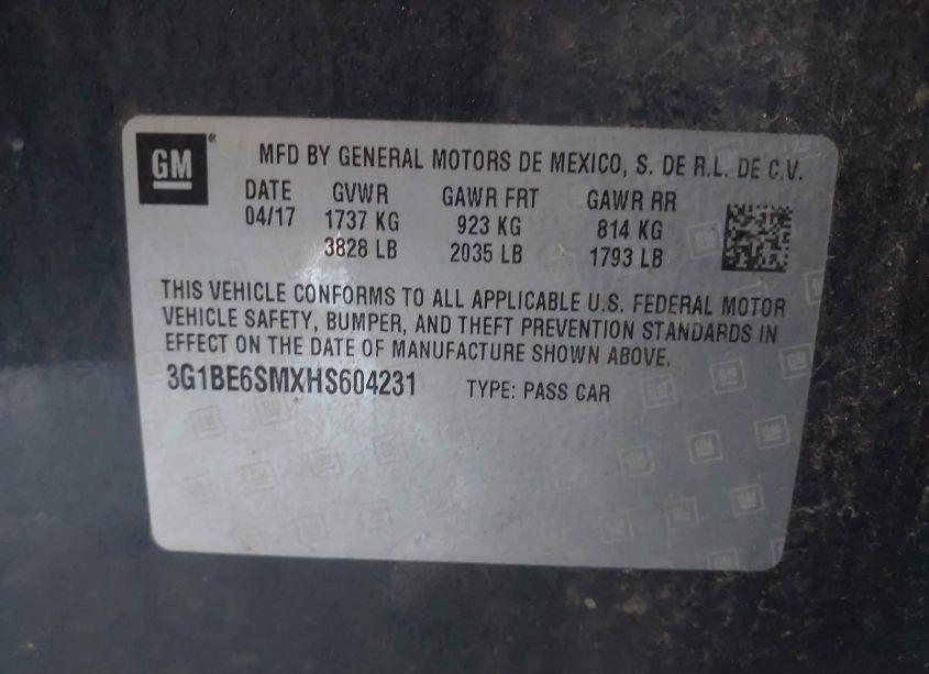 Photo 9 of 2017 Chevrolet Cruze LT AUTO (VIN 3G1BE6SMXHS604231)