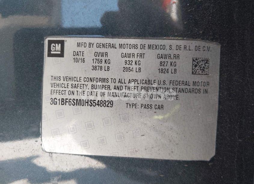 Photo 9 of 2017 Chevrolet Cruze PREMIER AUTO (VIN 3G1BF6SM0HS548829)