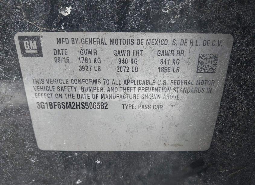 Photo 9 of 2017 Chevrolet Cruze PREMIER AUTO (VIN 3G1BF6SM2HS506582)