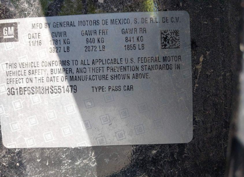 Photo 9 of 2017 Chevrolet Cruze PREMIER AUTO (VIN 3G1BF6SM3HS551479)