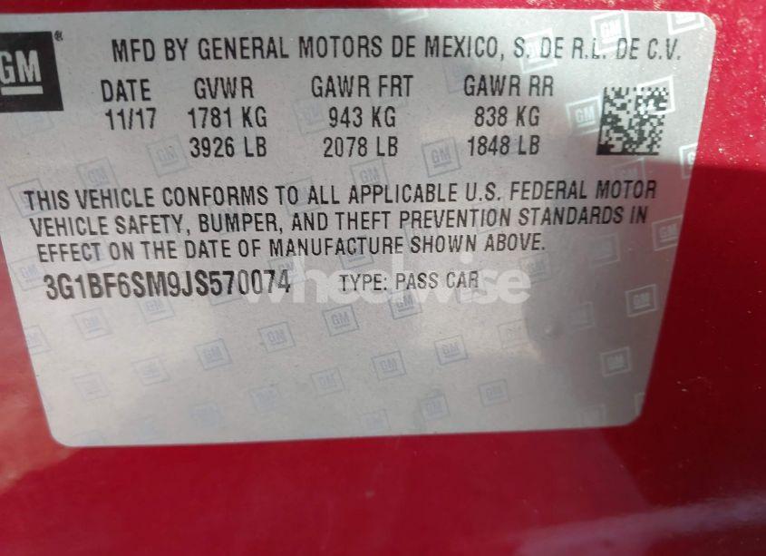 Photo 9 of 2018 Chevrolet Cruze PREMIER AUTO (VIN 3G1BF6SM9JS570074)