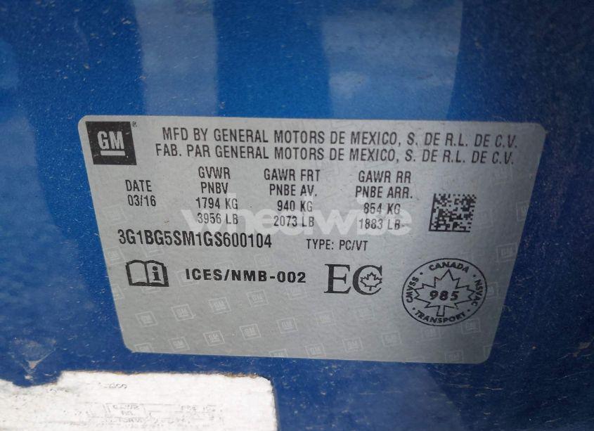 Photo 9 of 2016 Chevrolet Cruze PREMIER AUTO (VIN 3G1BG5SM1GS600104)