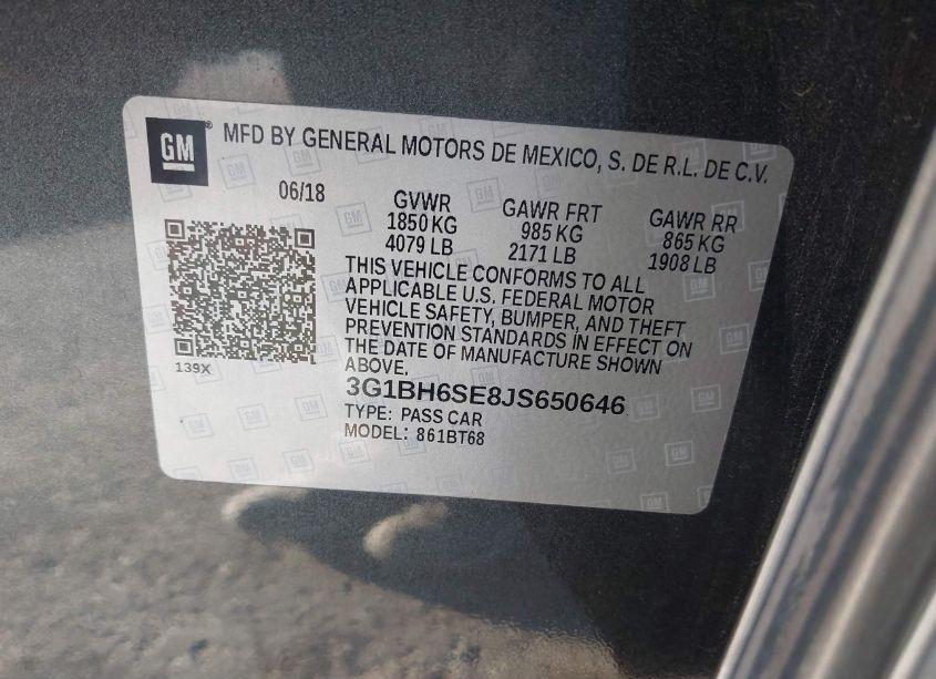 Photo 9 of 2018 Chevrolet Cruze LT AUTO (VIN 3G1BH6SE8JS650646)