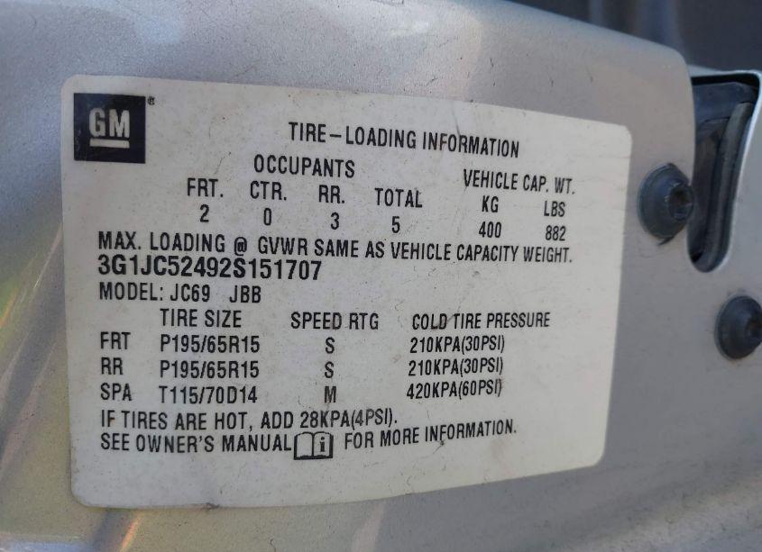 Photo 9 of 2002 Chevrolet Cavalier (VIN 3G1JC52492S151707)