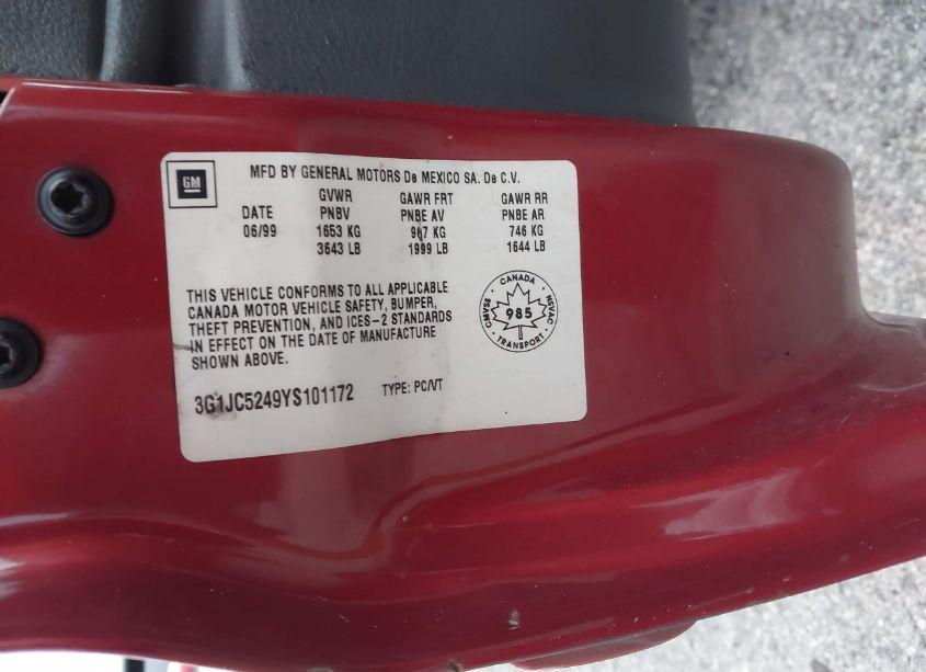 Photo 9 of 2000 Chevrolet Cavalier (VIN 3G1JC5249YS101172)