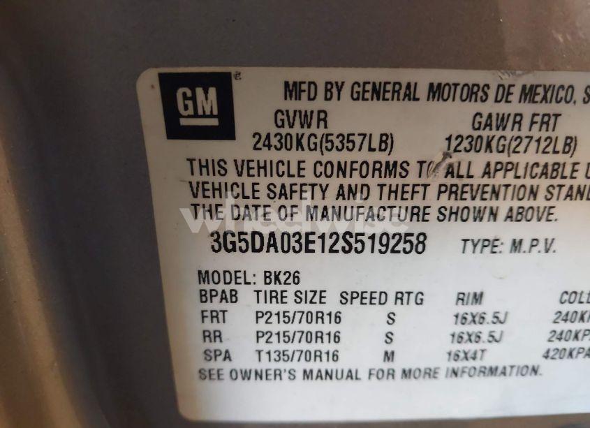 Photo 9 of 2002 Buick Rendezvous CX (VIN 3G5DA03E12S519258)