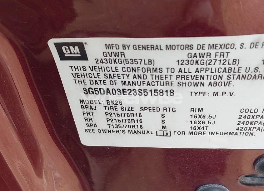 Photo 9 of 2003 Buick Rendezvous CXL (VIN 3G5DA03E23S515818)