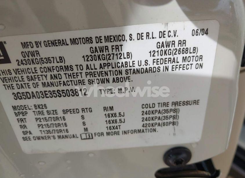 Photo 9 of 2005 Buick Rendezvous CX (VIN 3G5DA03E35S503812)