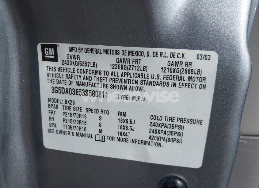 Photo 9 of 2003 Buick Rendezvous CX (VIN 3G5DA03E53S580811)