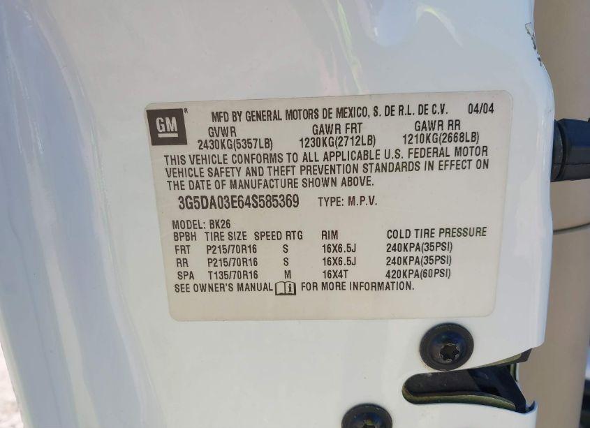 Photo 9 of 2004 Buick Rendezvous CX (VIN 3G5DA03E64S585369)