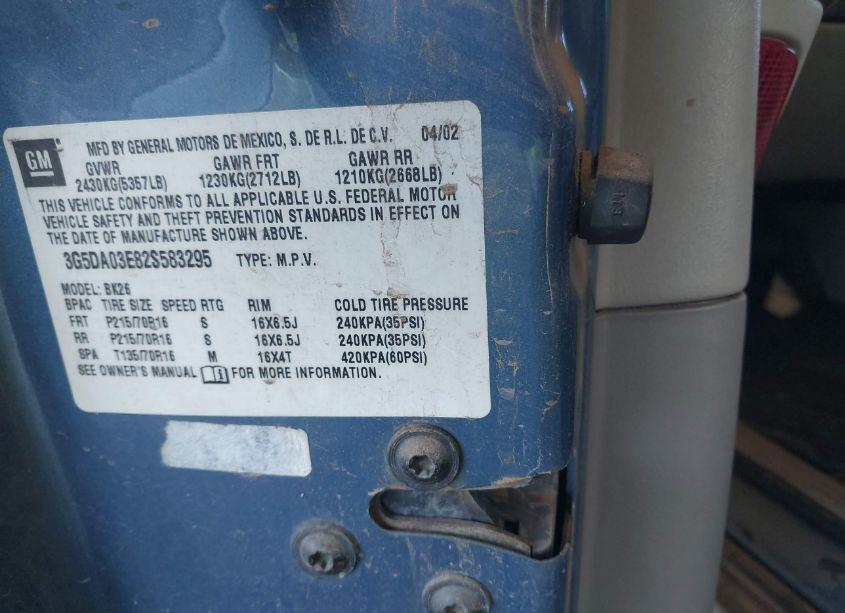 Photo 8 of 2002 Buick Rendezvous CX (VIN 3G5DA03E82S583295)